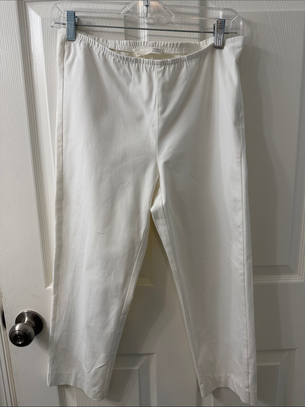 EILEEN FISHER white Elastic-Waist Pant Zipper Side Capris Size PS
